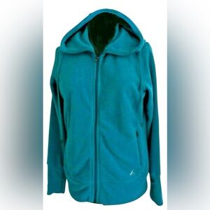 ADIDAS Fleece Climawarm Hoodie w Full Zip Drawstring Hood Women’s Lg Teal Blue